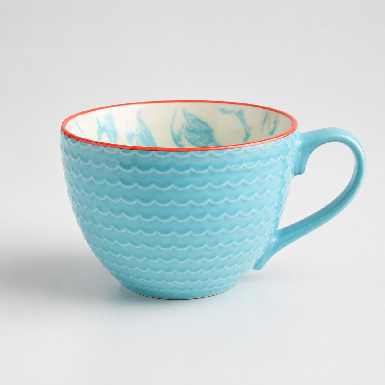 Aqua Leaf Textured Ceramic Cup