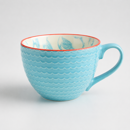 Aqua Leaf Textured Ceramic Cup