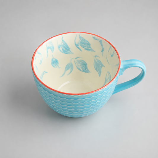Aqua Leaf Textured Ceramic Cup