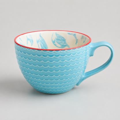 Aqua Leaf Textured Ceramic Cup