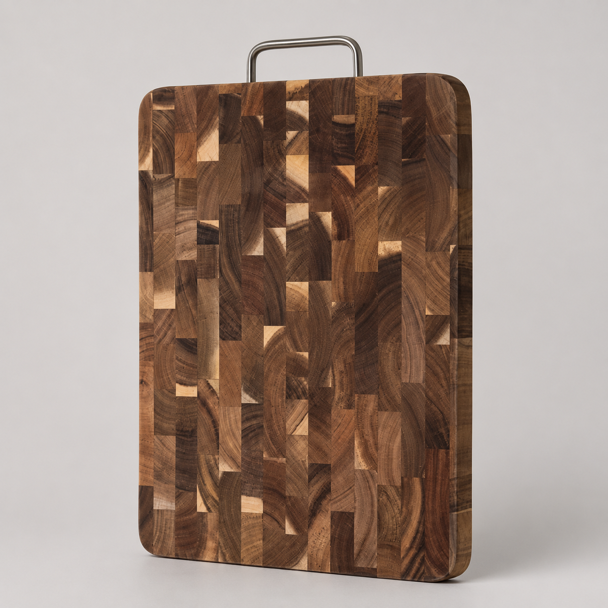 End-Grain Wooden Cutting Board with Handle