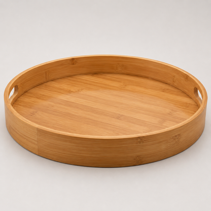 Round Bamboo Serving Tray with Handles
