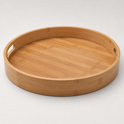 Round Bamboo Serving Tray with Handles