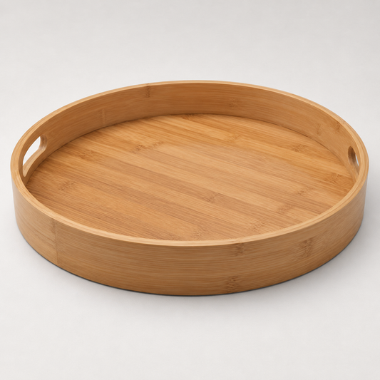 Round Bamboo Serving Tray with Handles