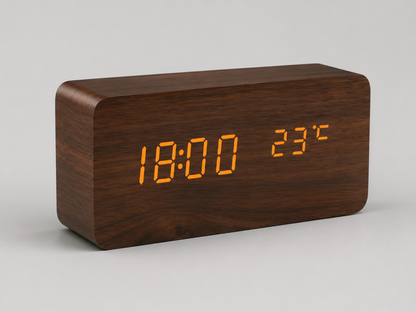 Wood-Grain LED Digital Desk Clock