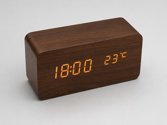 Wood-Grain LED Digital Desk Clock